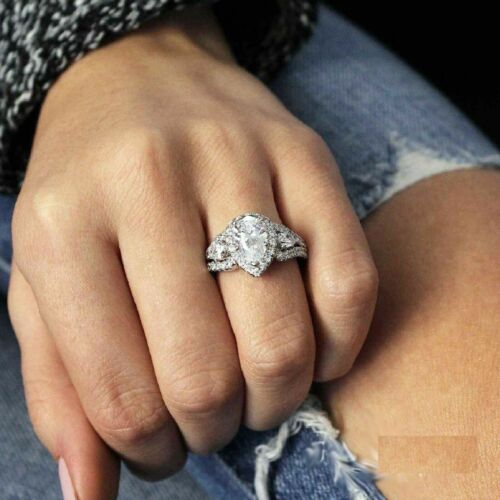 Fede nuziale di fidanzamento con diamante simulato a forma di pera da 2 ct,... - Foto 1 di 8