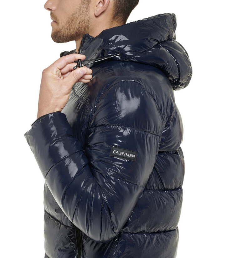 NWT! Calvin Klein High Shine Hooded Men's Medium Puffer Jacket