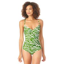 Anne Cole A1858 Green Zebra X-Back One-Piece Swimsuit Size 10