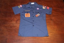 Boy Scouts of America BSA Youth Shirt Blue Large 14/16 Sewn Patches Short Sleeve