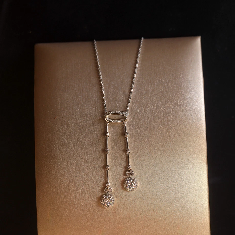 Collana Corto Ciondolo Argentato Bella Periodo 1890 Stile Ovale Set Cz SA21 - Immagine 4 di 4