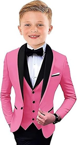 Boys Tuxedo Suit Formal 3 Pieces Shawl Lapel Wedding Outfit Kids Tuxedo Suit - Picture 27 of 31