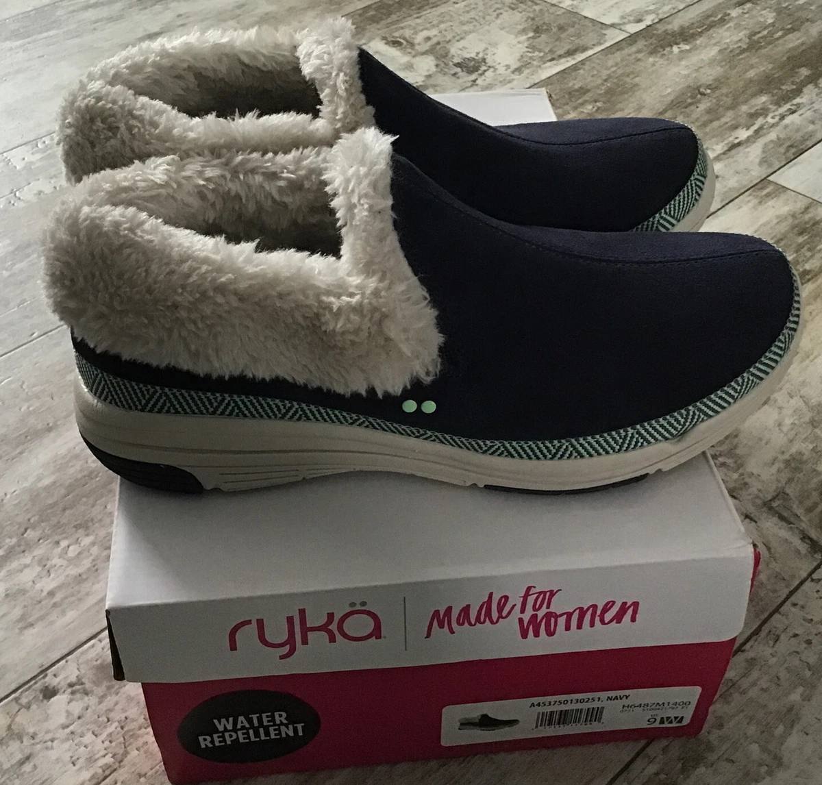 ryka faux fur slip on mules