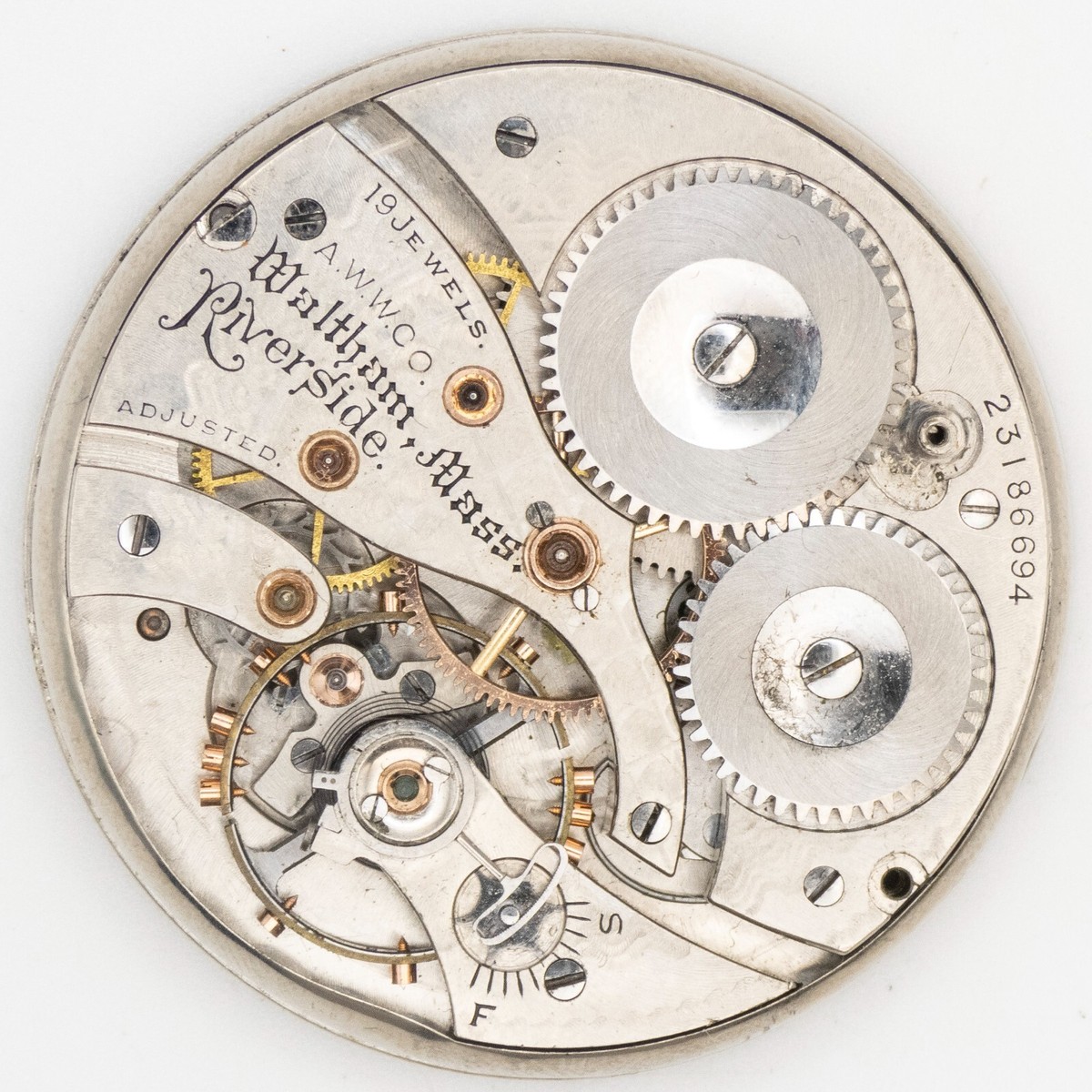 Waltham Grade: Riverside Model: 1894 12s 19j Antique Pocket Watch