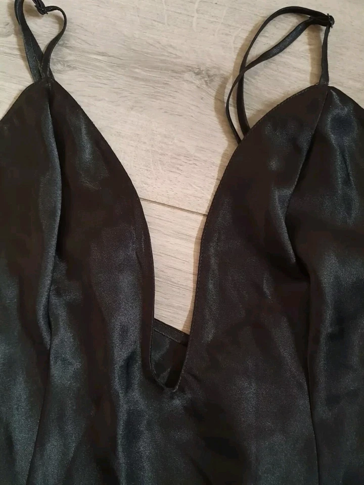 BNWT Vintage La Senza Black Satin Diamante Babydoll Chemise Size 14 - Image 2 of 4