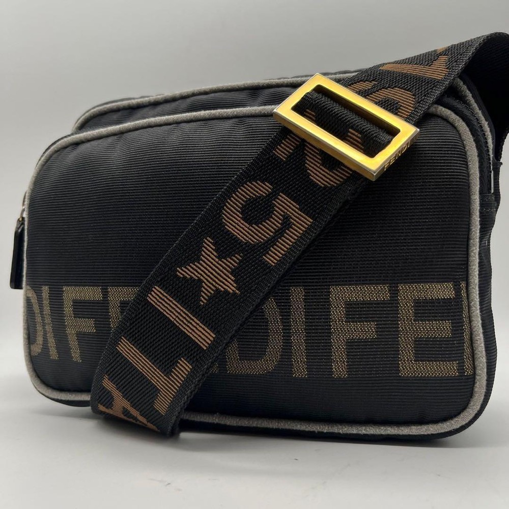 Fendi Shoulder Bag Nylon Logo Camera Canvas Black good condition Authentic