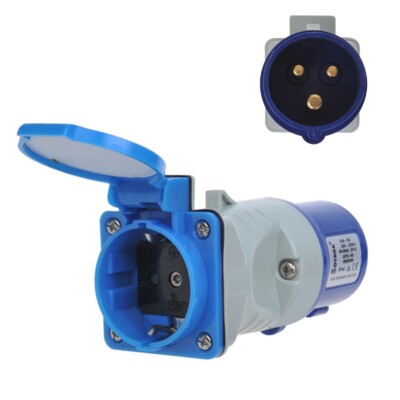 CEE Adapter 16A Stecker 3 polig nach Schuko Steckdose Kupplung Kurzadapter 250V