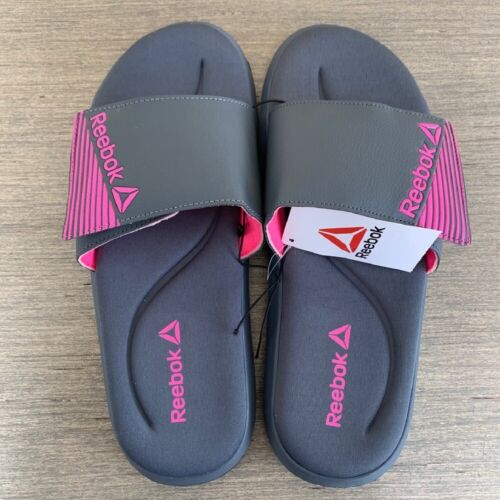 Reebok Women's Size 11 Pink & Gray Adjustable Memory Foam Slides