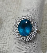 4.10 Ct Neon Apatite & Natural Diamond Halo Ring 14k Solid White Gold