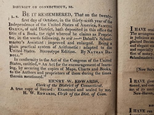 RARE NATHAN DABOLL 1818 'PRACTICAL SYSTEM OF ARITHMETIC' NORWICH, CT LTHR, ILLST - Picture 8 of 17