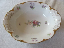 Warwick C2009-Multi-colored Floral,Gold Trim,Scalloped-Oval Serving Bowl-Chipped