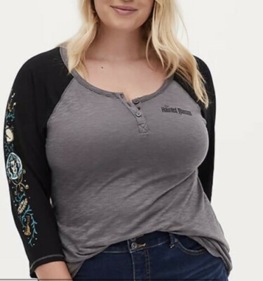 Torrid Haunted Mansion Grey Henley Top Shirt NWT New 3X