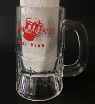 Twin Kiss Root Beer Soda Pop Ice-Cream Float 5.75'' Tall Heavy Bottom Glass Mug