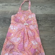 EUC Vintage Lilly Pulitzer Jungle Kitty Pink and Orange Halter Dress Size 6X