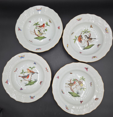 Set of 4 Herend Hungary Porcelain Large Rim Soup Bowls Rothschild Bird 1501 RO