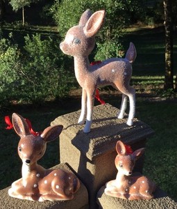 Lot of 3 Christmas Fawn/ Deer Glittered Figurines