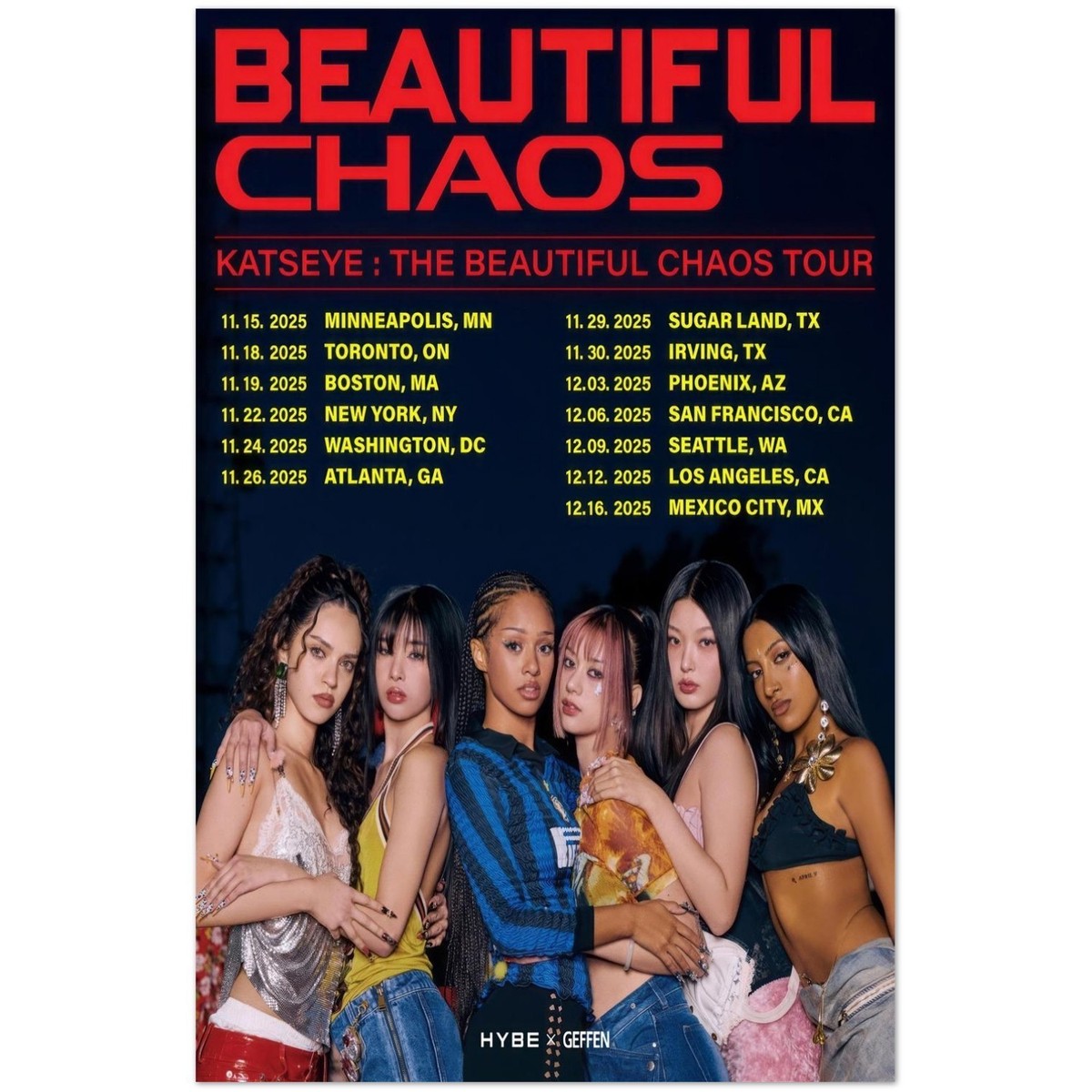Beautiful Chaos Tour Poster 2025 Katseye | eBay