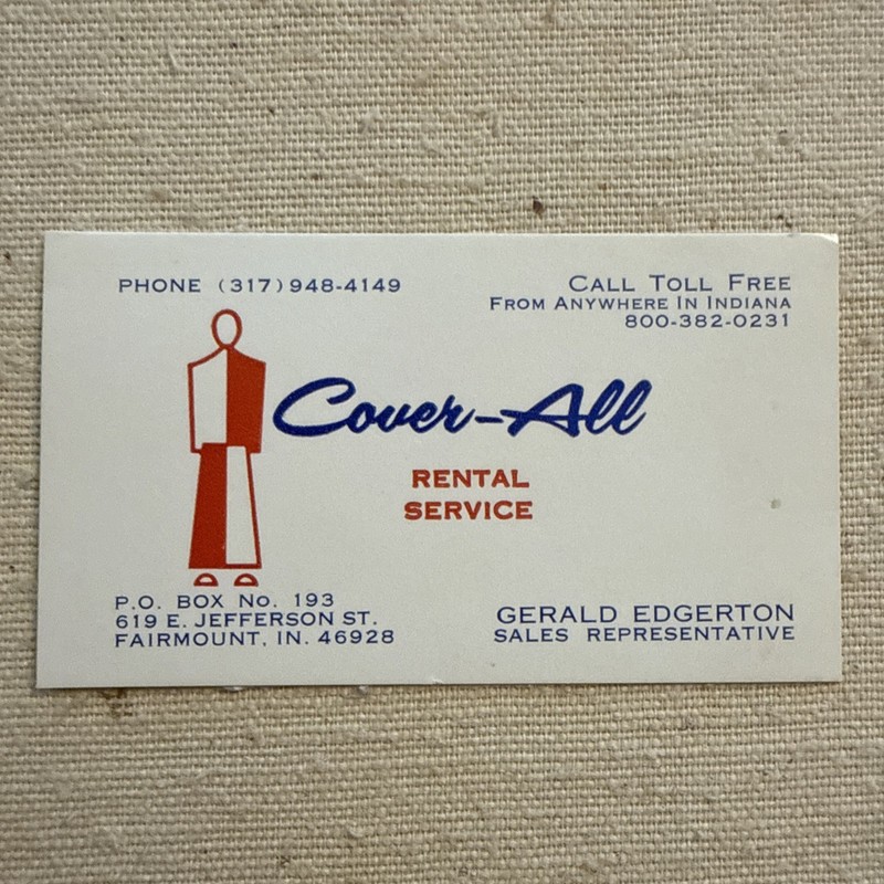 Vintage Business Card Coverall Rental Service Fairmount Indiana Grant County Sal