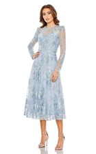 Mac Duggal Plus Size 22 Blue 68020 Embellished Illusion Long Sleeve Midi Dress