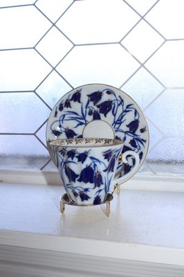 Vintage Lomonosov Bluebells Tea Cup and Saucer 1744 St. Petersburg, Russia