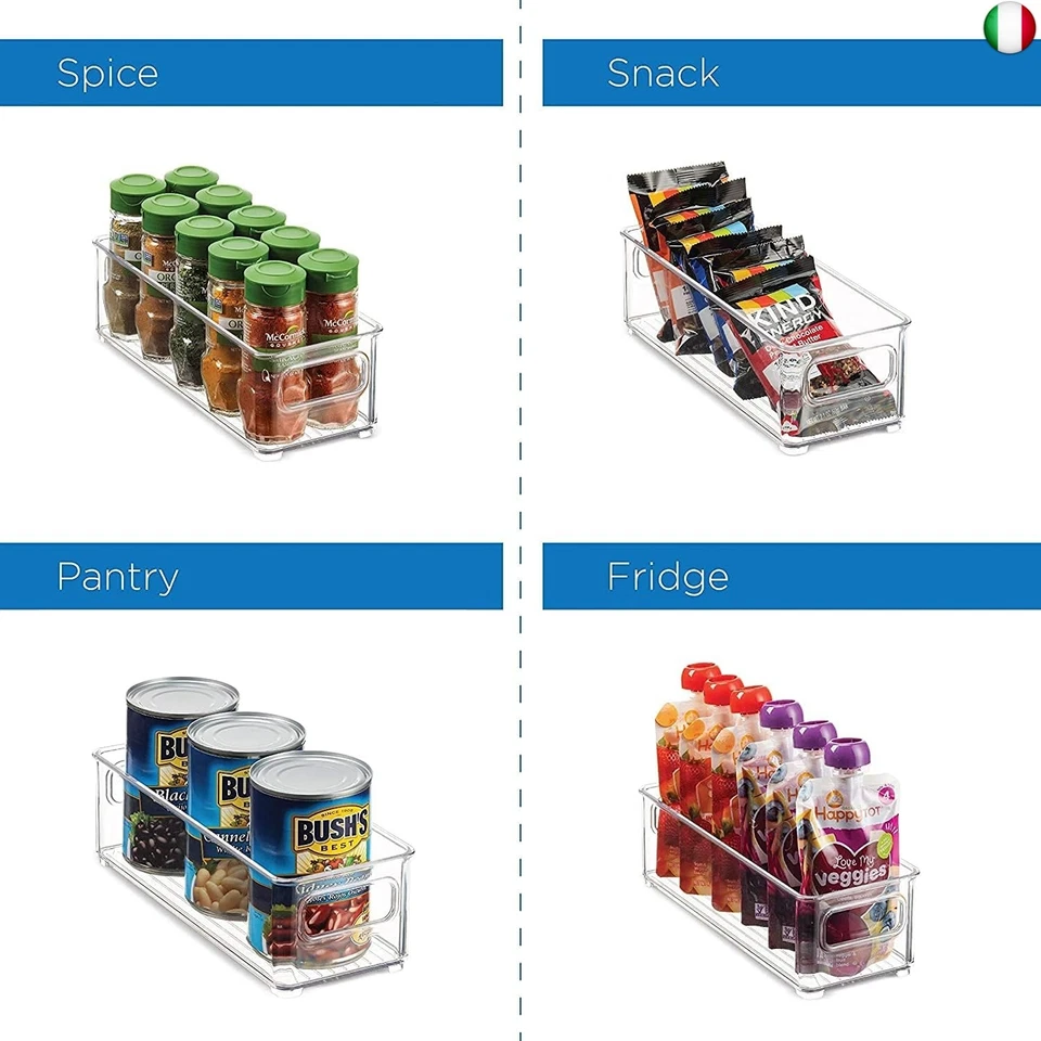 PIQIUQIU Set di 2 organizer per frigorifero, per dispensa, con manico, 25 x 9,5 - Immagine 4 di 4