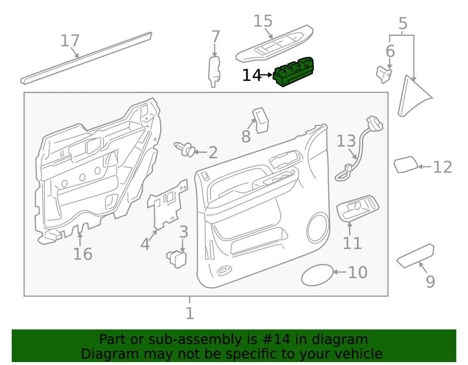 07-21 GENUINO GM LH PUERTA LATERAL, INTERRUPTOR DE CERRADURA E VENTANA, PIEZA NUEVA OEM, PN 20835552 Foto 3 de 4