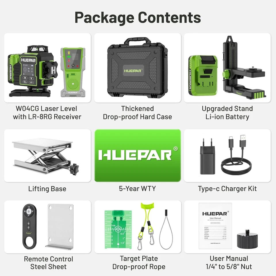 Huepar 4D Laser Level W04CG Empfänger, LCD Motor-Basis, Bluetooth&Pulsmodus - Bild 2 von 4