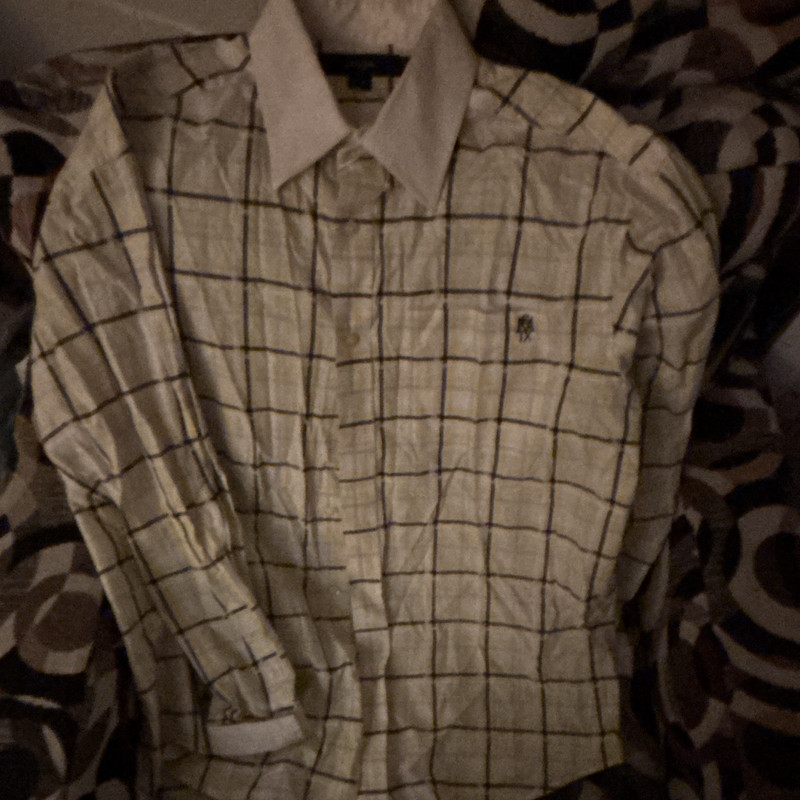 Sean John Men's XL Plaid Dress Shirt White Yellow Blue Cotton Pockets Spread
