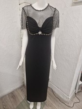 BNWT Self Portrait Black Crepe And Hotfix Midi Dress Size 16