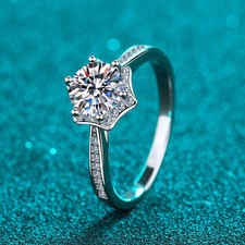 Womens 925 Sterling Silver 1CT VVS1 Moissanite Solitaire Wedding Engagement Ring