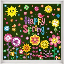 8 Sheets Spring Flowers Window Clings, Happy Spring Flower Bird Stickers Colorfu