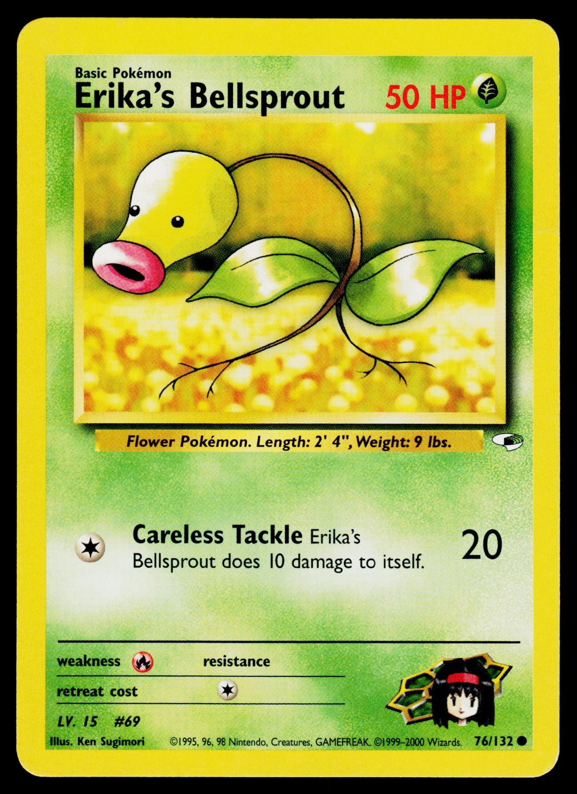 Erika's Bellsprout 76/132 Common Gym Heroes Pokemon Unlimited Moderately Played