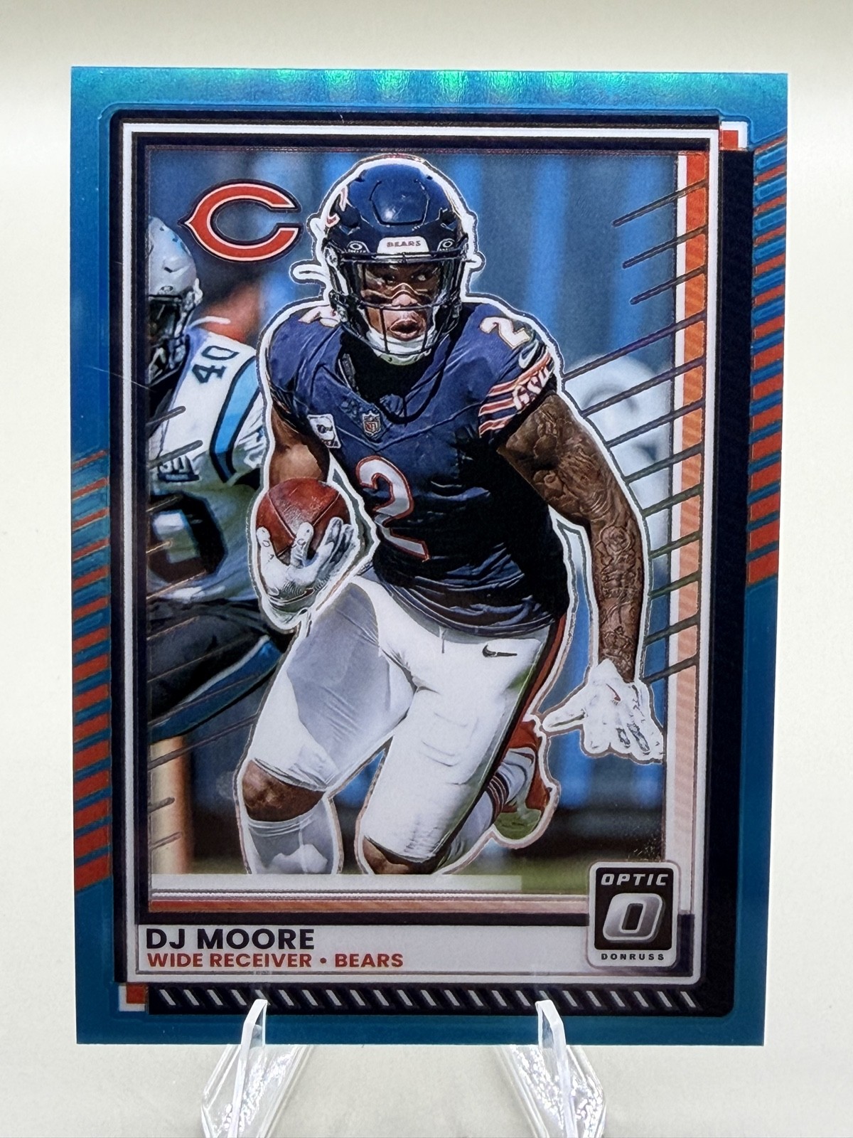 2025 Donruss Optic DJ Moore #114 Neon Blue Prizm Parallel /399 Bears
