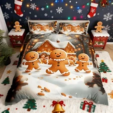 Christmas Duvet Cover Set - Cute Gingerbread Man Bedding Full Size for Boys &...