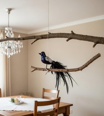 Deko Vogel aus Glas mit Klammer Klipp Aufhänger Vorhänge Ast - Schwarz / Silber