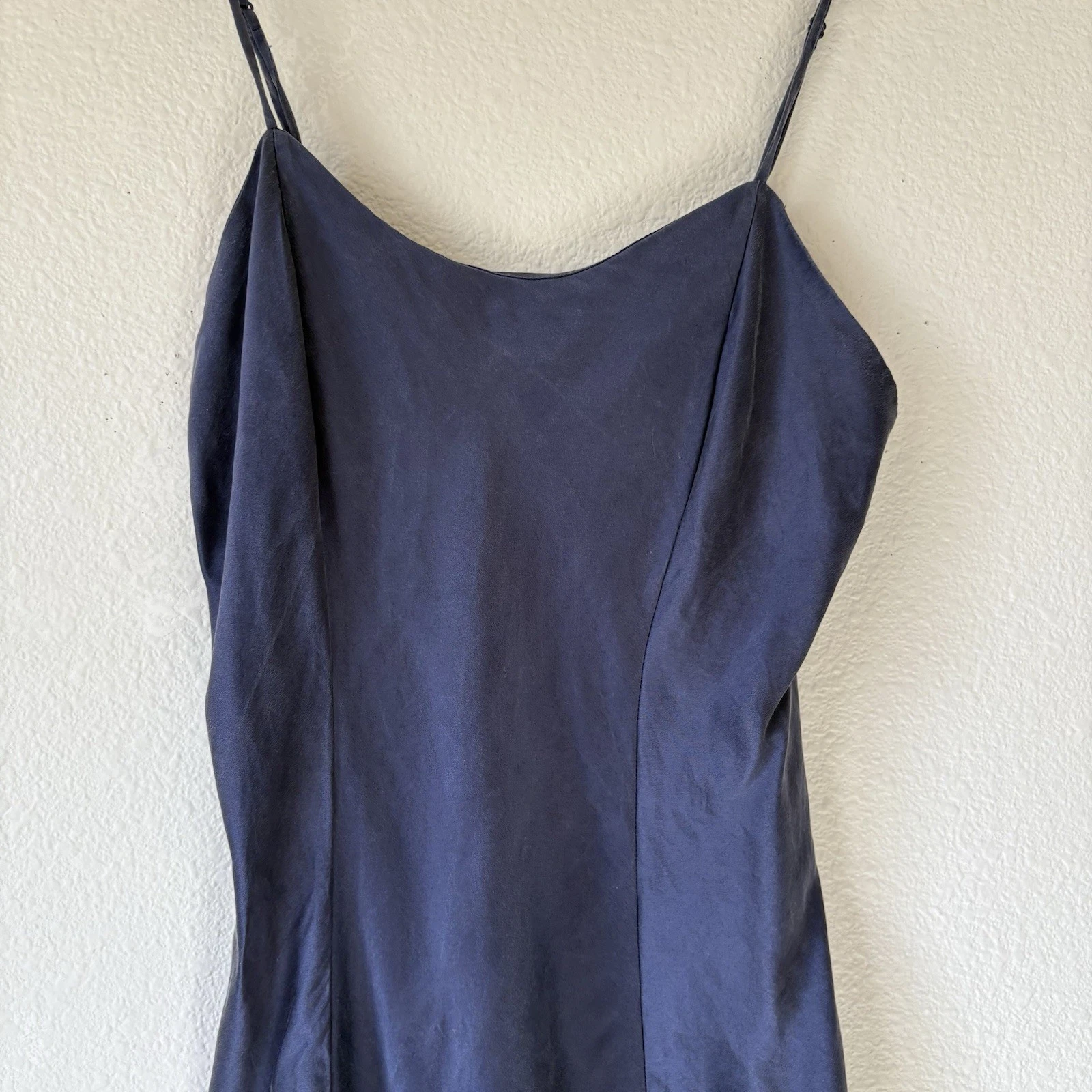 UNDERCOVER Victoria’s Secret Mini Abito Slip Senza Spalline in Seta Blu Navy Spacchi Laterali S