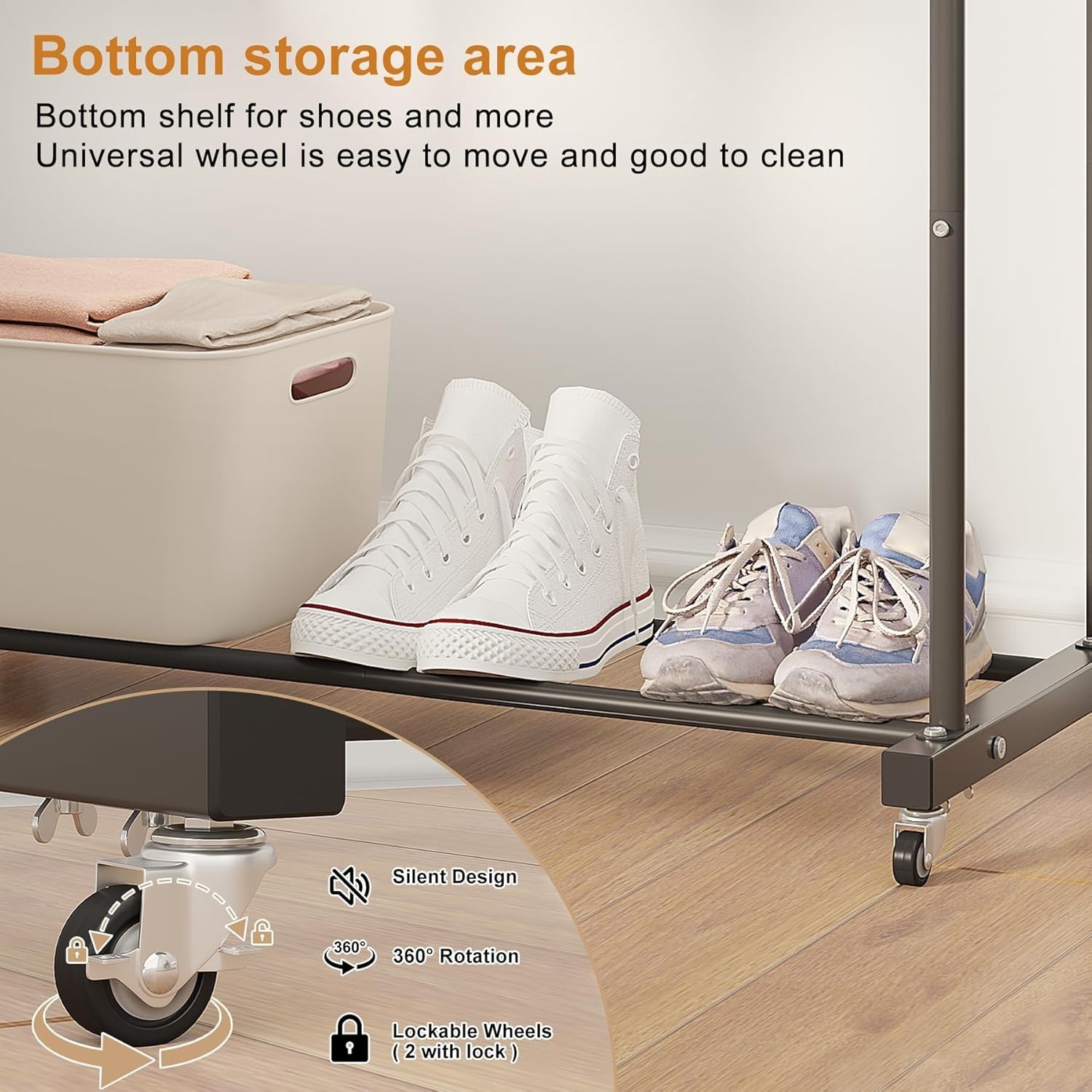 Clothing Garment Rack with Wheels Rolling Heavy Duty Capacity Collapsible