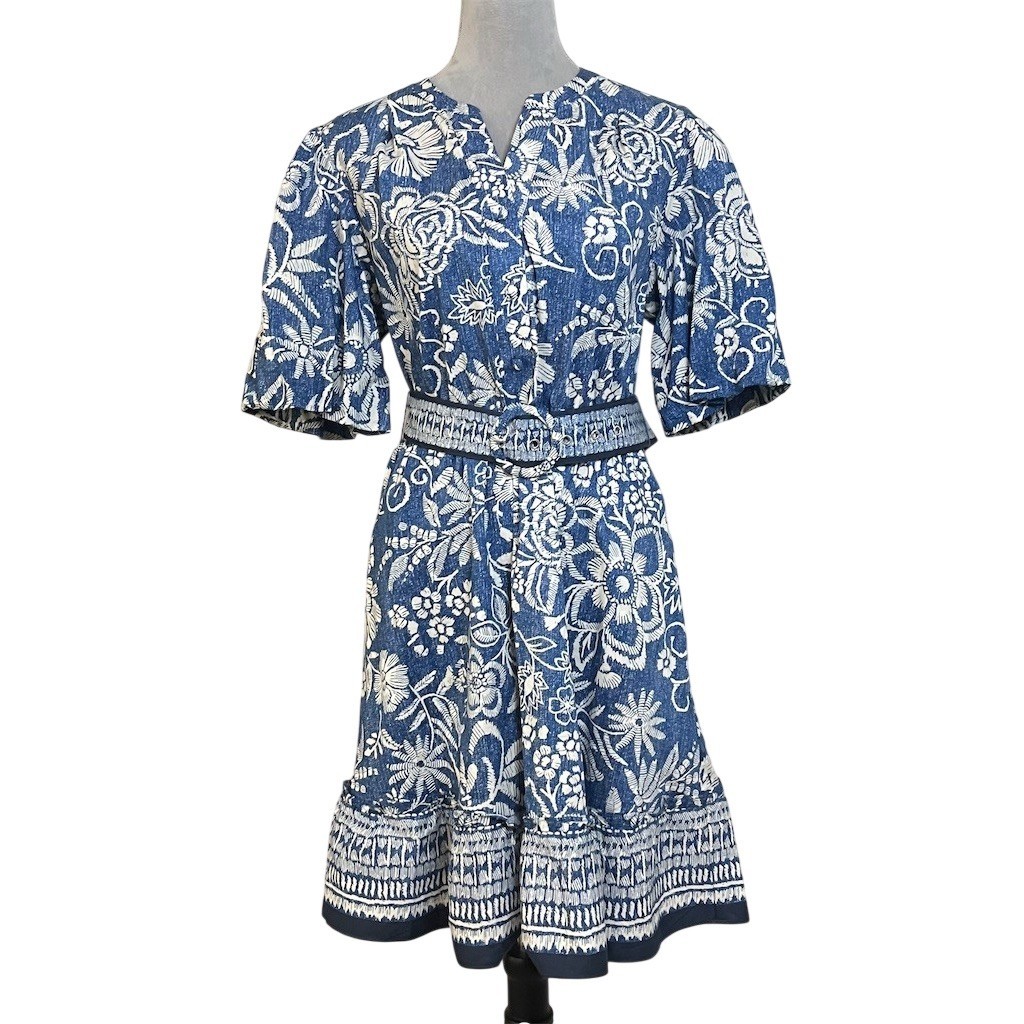 joie blue floral dress Joie - Black & Tan Floral Tier Dress - Vintage - XS - Polyester