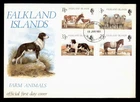 FALKLAND ISLANDS FARM ANIMALS DOG SHEEP HORSE COW 1981 NICE DOG CACHET FDC UNA