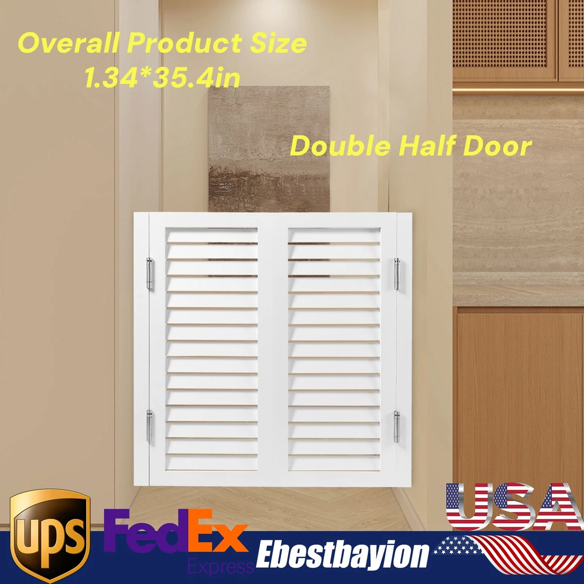 Puerta divisoria doble de madera de pino 35,4 pulgadas H puerta divisoria porche entrada puerta doble