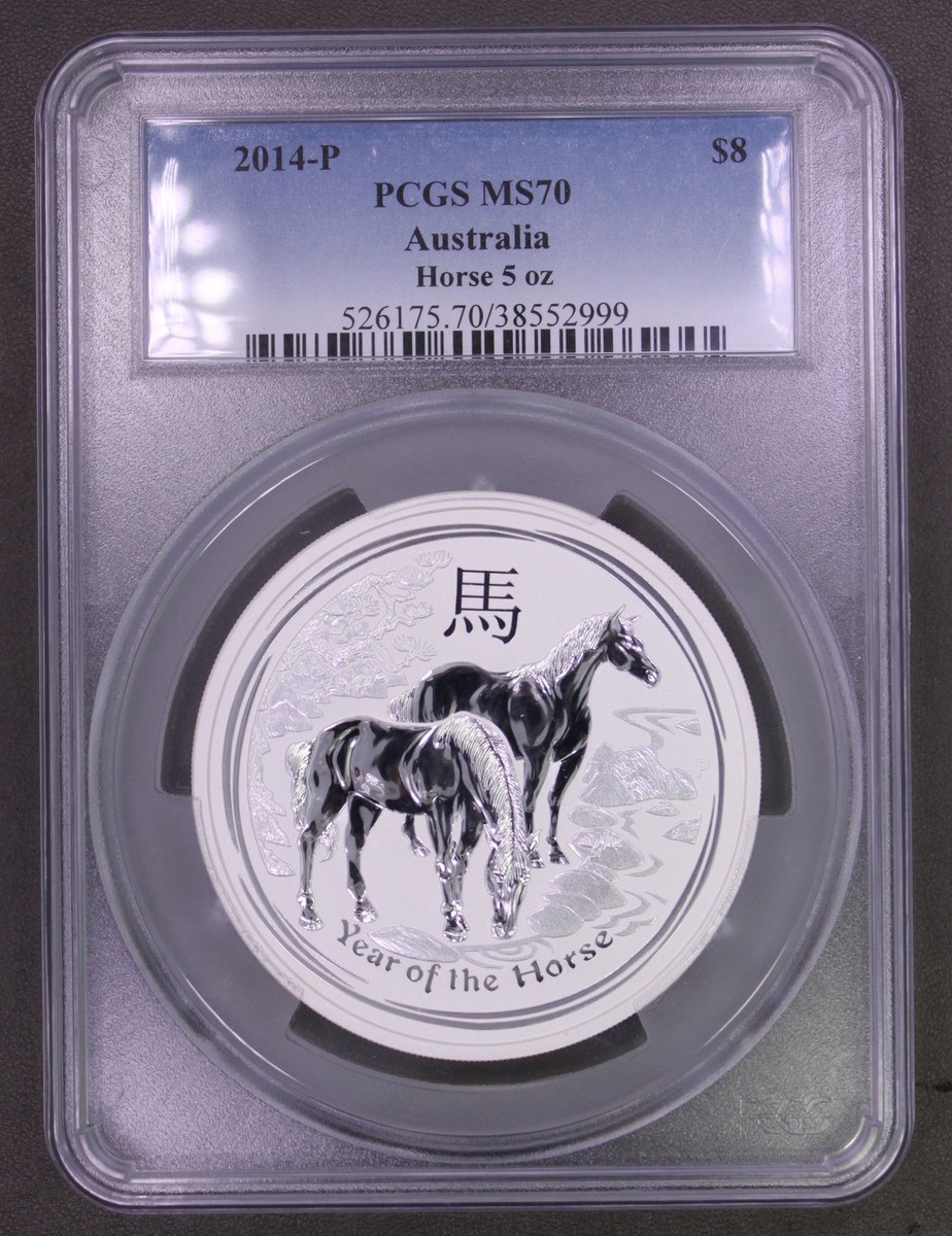 2014-P .999 Fine Silver Australia Year of the Horse 5 Oz $8 Coin