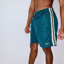 Nike 90s Super Rare Vintage Nylon Soccer Shorts Silky Shiny Green Medium