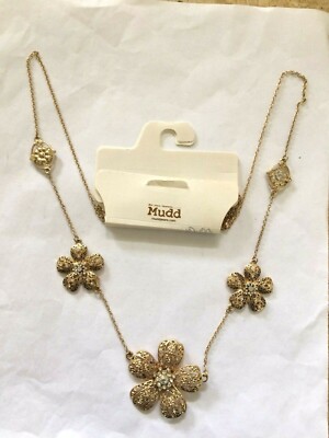 NZ5678 DESIGNER INSPIRED GOLD TONE DIAMANTE FLOWER CHAIN NECKLACE