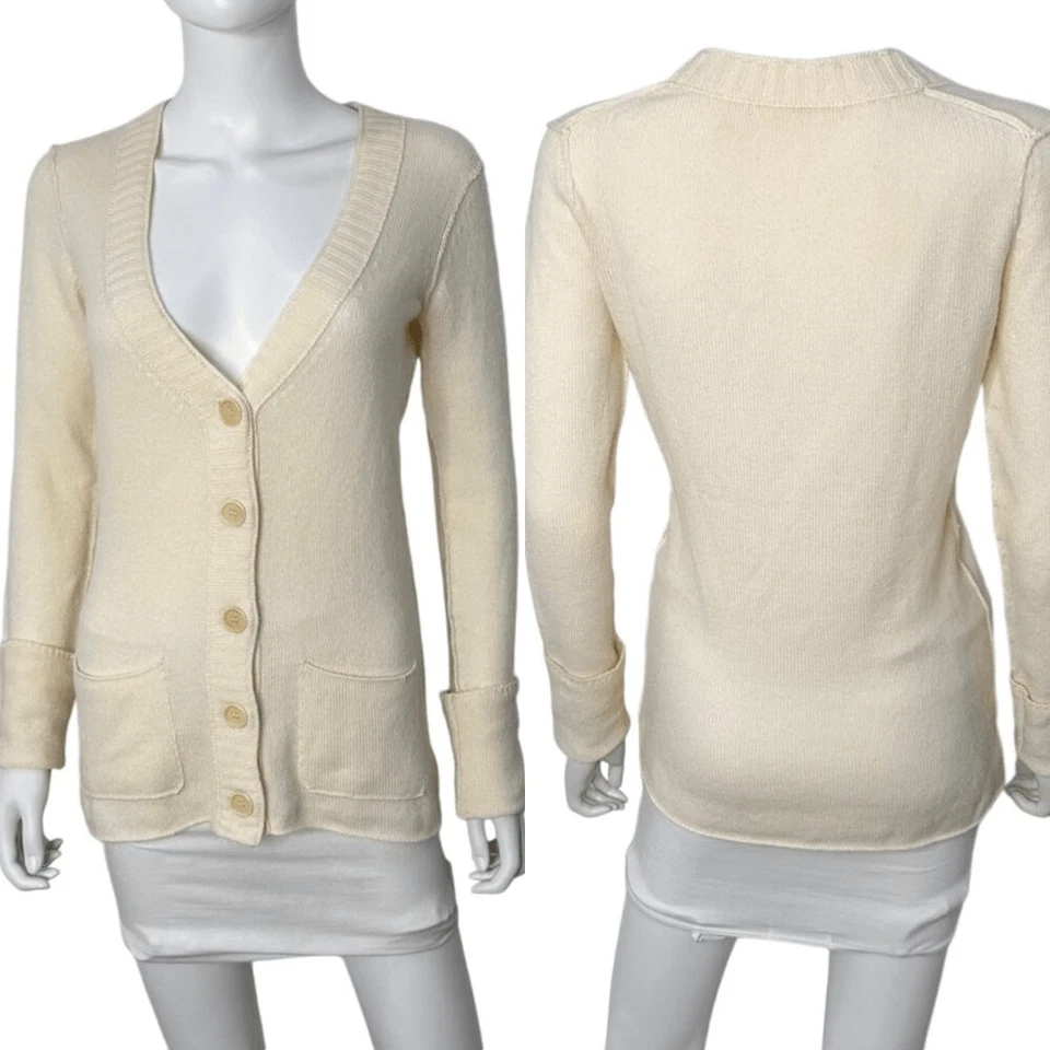 Cárdigan Top Inhabit Mezcla Cachemira Botón Delantero Cuello en V en Crema Para Mujer Talla M Foto 4 de 4