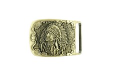 Western Native Indian Chief Cowboy Rectangle Solid Brass Metal Belt Buckle