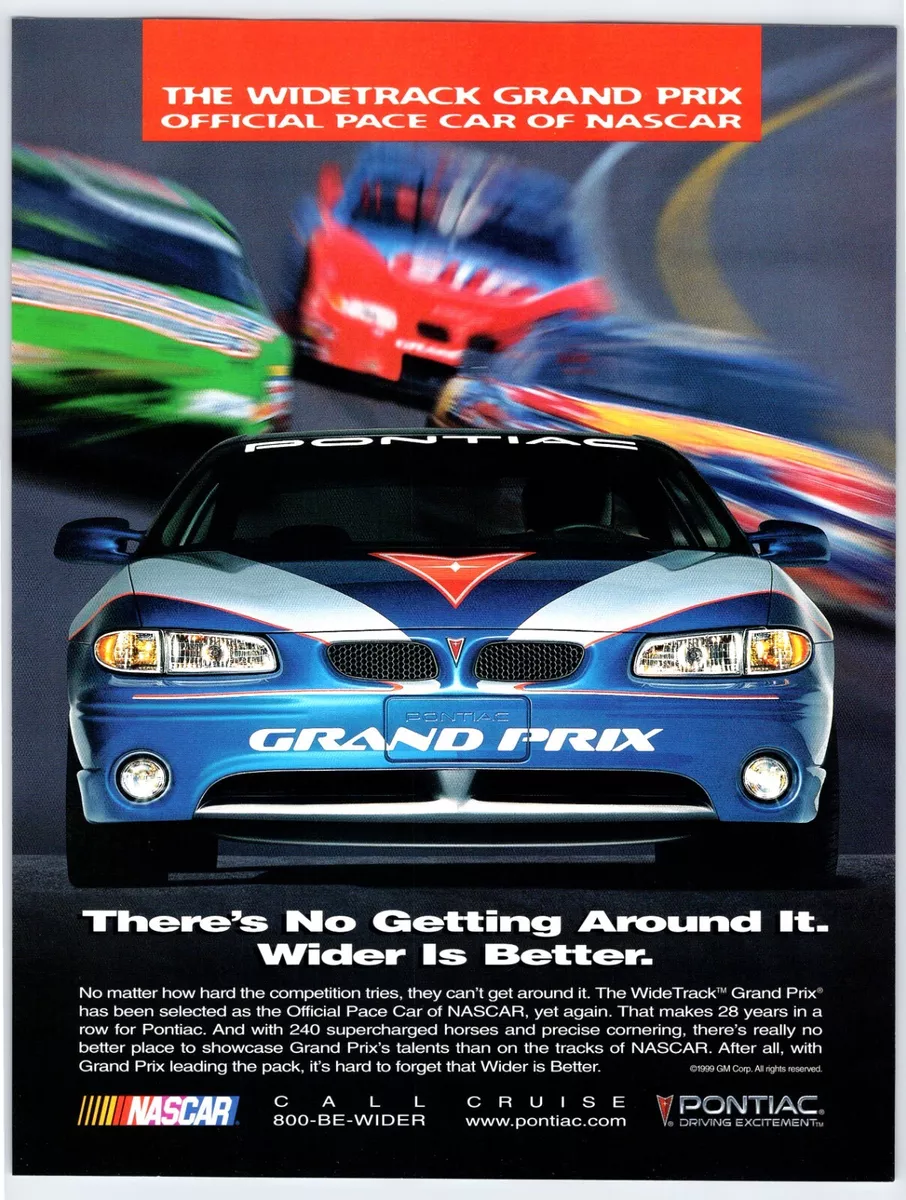 1999 PONTIAC GRAND PRIX NASCAR PACE CAR Vintage 8.5X11 Magazine Ad 1990's  M522