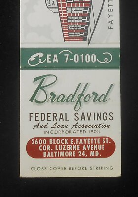 1950s Bradford Federal Savings and Loan Est 1903 Fayette & Luzerne Baltimore MD