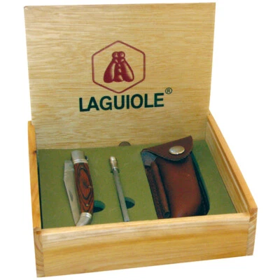 Taschenmesser Klappmesser Laguiole mit Wetzstahl & Ledertasche mit Geschenkbox