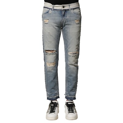 DOLCE & GABBANA Jeans Light Blue Tattered Straight Men Denim IT44