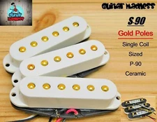 G.M. S-90's Single Coil Sized P-90's with Gold Pole Pieces White Covers C